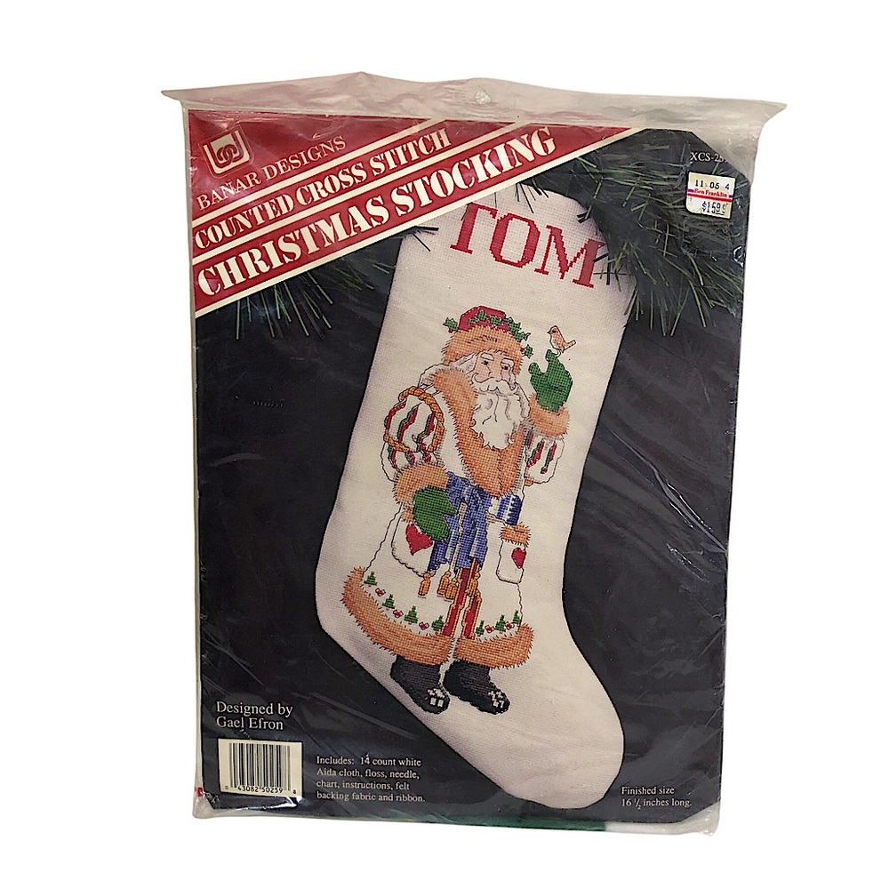 VTG Banar Designs Cross Stitch Kit Christmas Santa Claus Stocking TOM
